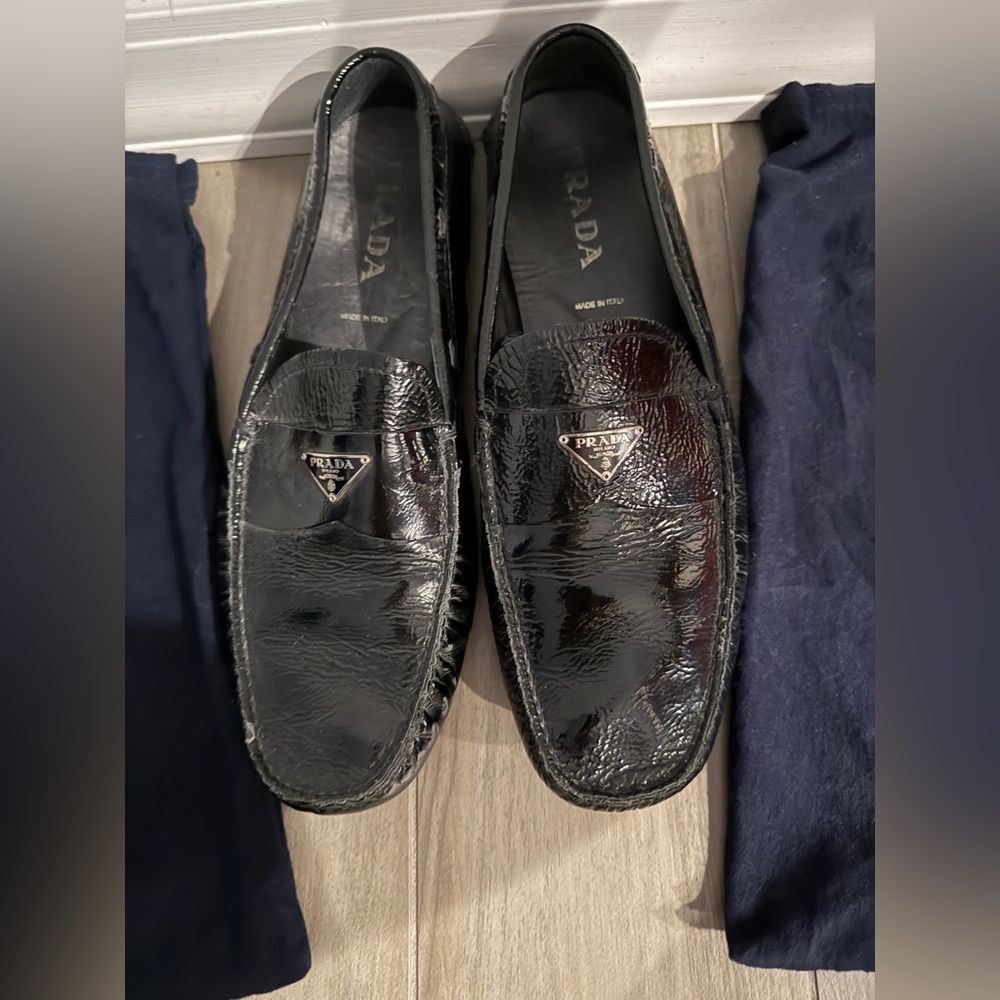 Prada Black Patent Leather Loafers Slip-On Elegance